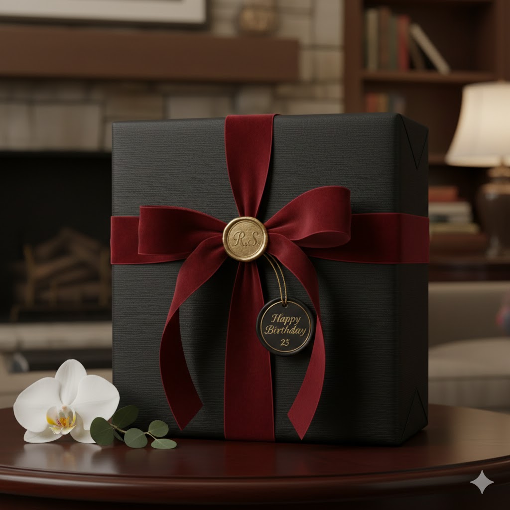 Sophisticated birthday gift wrapping with premium ribbons
